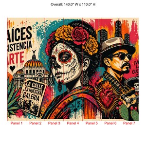 Mexican Street Art Mural, Día de los Muertos Graffiti Peel & Stick Wallpaper for Restaurants image 6