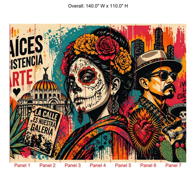 Mexican Street Art Mural, Día de los Muertos Graffiti Peel & Stick Wallpaper for Restaurants image 6