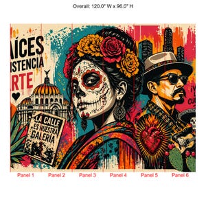 Mexican Street Art Mural, Día de los Muertos Graffiti Peel & Stick Wallpaper for Restaurants image 9