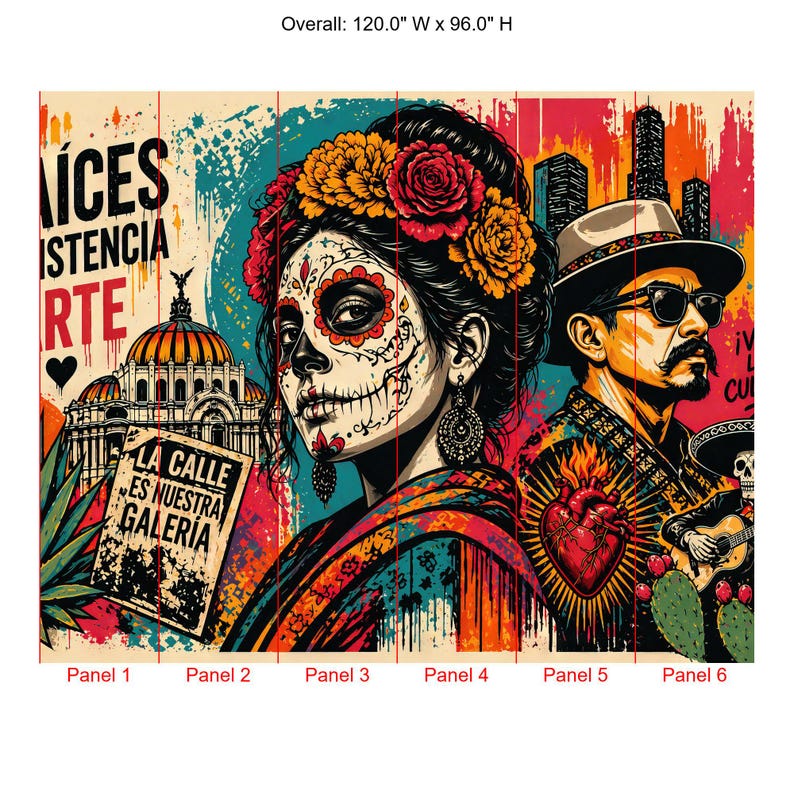 Mexican Street Art Mural, Día de los Muertos Graffiti Peel & Stick Wallpaper for Restaurants image 9