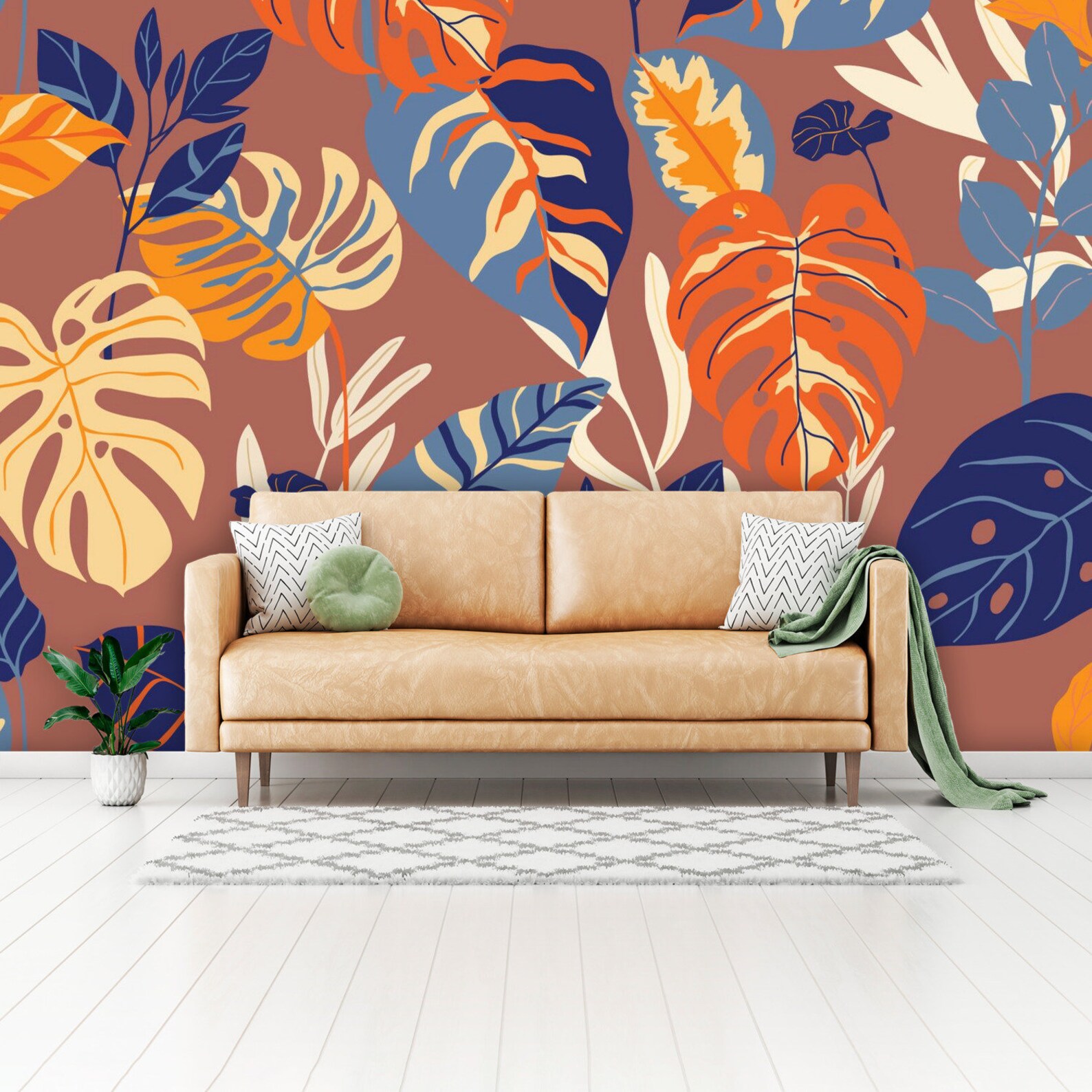 Botanical Wall Murals, Tropical Wallpaper, Mid Century Modern Wallpaper