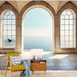Castle Balcony View Peel & Stick Wallpaper: Medieval Stone Arch