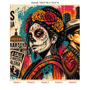 Mexican Street Art Mural, Día de los Muertos Graffiti Peel & Stick Wallpaper for Restaurants image 10