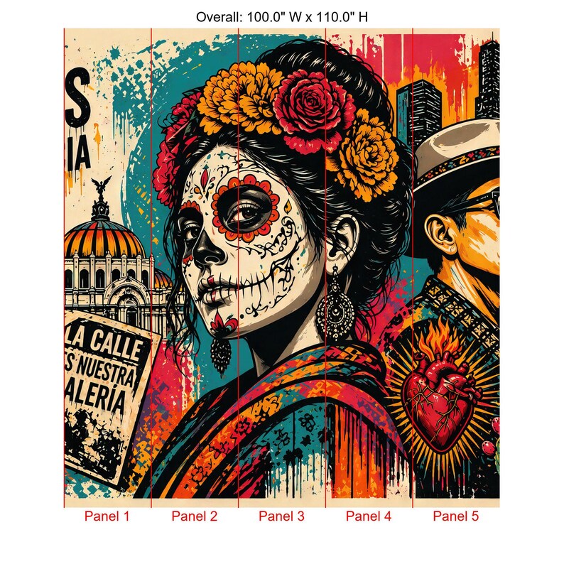 Mexican Street Art Mural, Día de los Muertos Graffiti Peel & Stick Wallpaper for Restaurants image 10