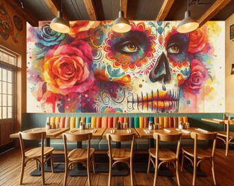 Day of the Dead Sugar Skull Wallpaper - Removable Floral Wall Art