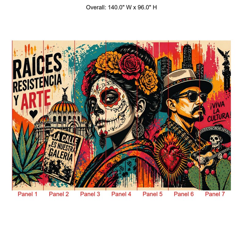 Mexican Street Art Mural, Día de los Muertos Graffiti Peel & Stick Wallpaper for Restaurants image 7