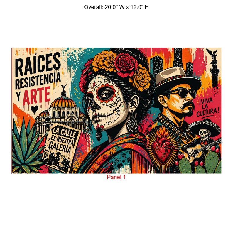 Mexican Street Art Mural, Día de los Muertos Graffiti Peel & Stick Wallpaper for Restaurants image 12