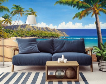 Hawaiian Mural, Seaside Wall Mural, Peel and Stick Wallpaper, Travel Wallpaper, Coastal Wall Murals, Tropical Wallpaper