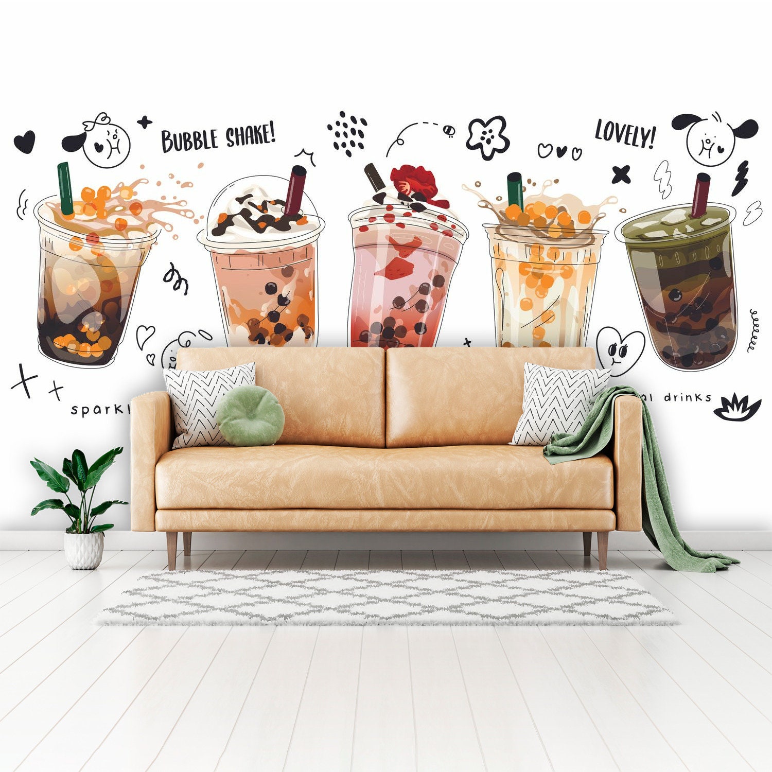 Bubble Tea Bliss Wallpaper - Delicious Décor for Boba Shops, Yummy Wall