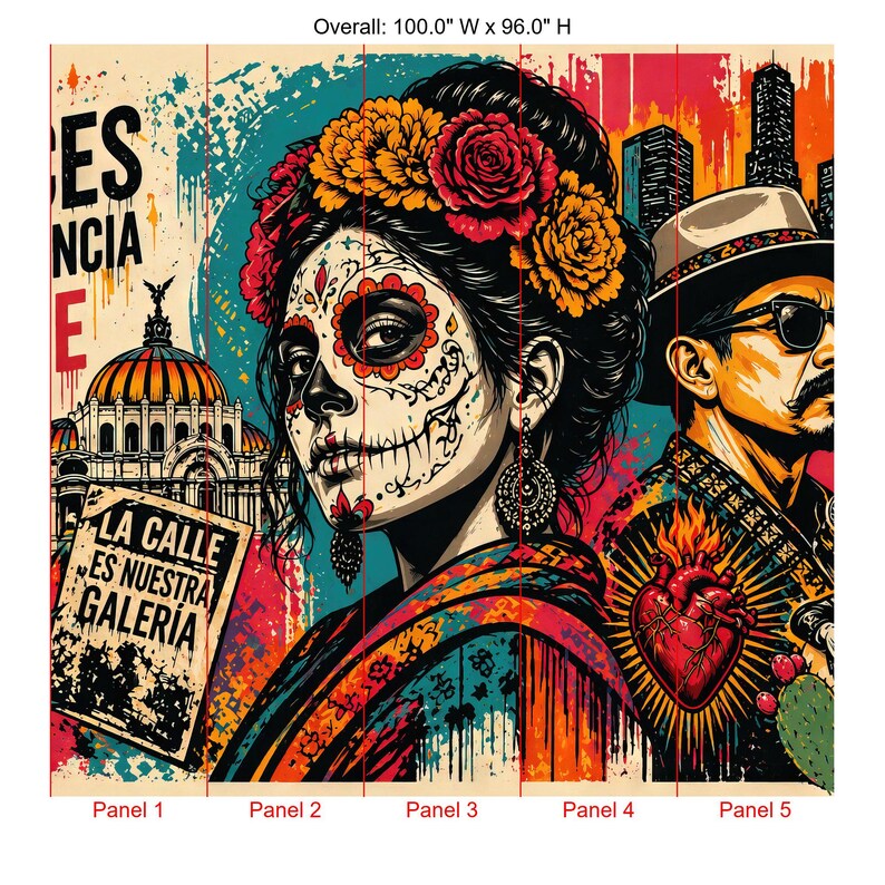 Mexican Street Art Mural, Día de los Muertos Graffiti Peel & Stick Wallpaper for Restaurants image 11
