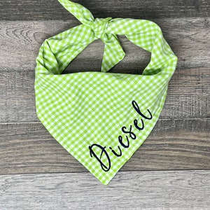 Green & White Gingham * Personalized Dog Bandana * Lightweight* Embroidered * Dog Mom Gift * Tie On * Custom Name