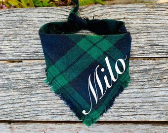 Plaid Dog Bandana with Fringe Dog Bandana Red and Tan Plaid