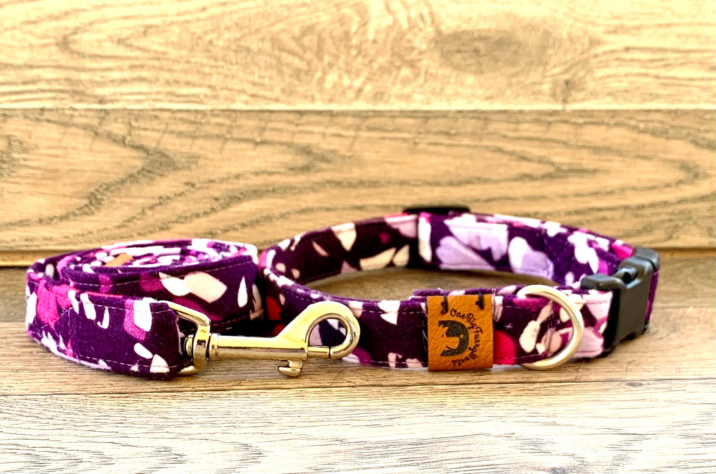 Purple & Pink Floral Matching Dog Collar and Leash Set Curved Etsy