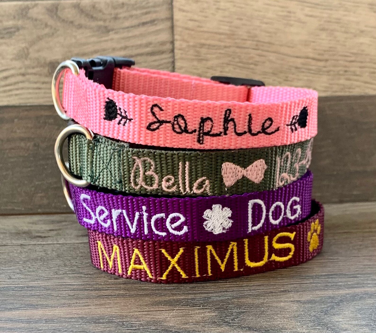 Embroidered Dog Collar Personalized Custom Name Buckle Dring Etsy