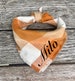 Fall Buffalo Plaid Personalized Dog Bandana BURNT ORANGE & CREAM Tie On Accessory Frayed Fringe Embroidered Custom Name 