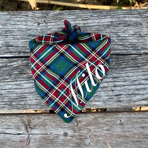 Winter Dog Bandana * Embroidered Custom Name * Personalized Dog Bandana * Dog Mom Gift * Tartan Plaid * Tie On