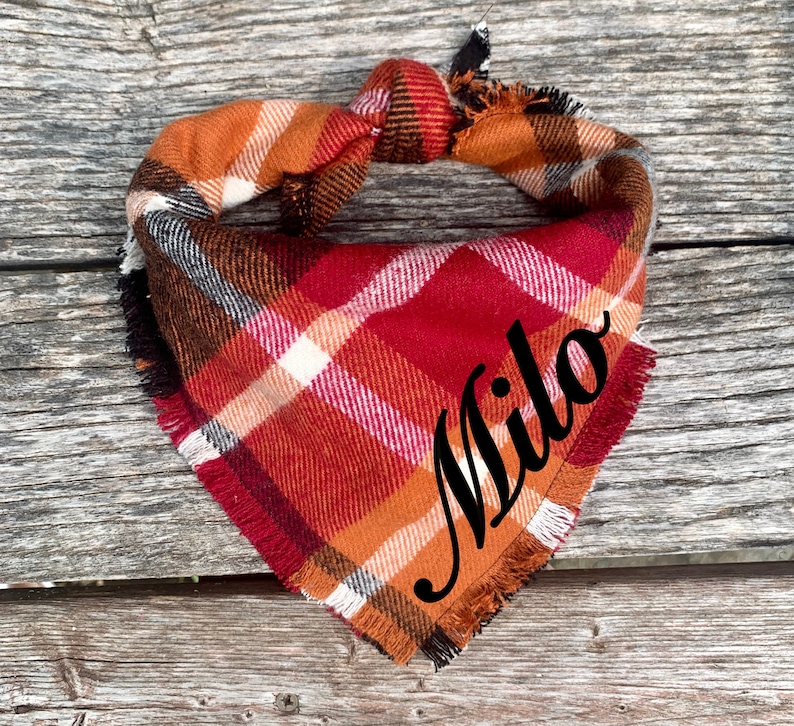 Plaid Dog Bandana Tie On Frayed Fringe Personalized Dog Etsy