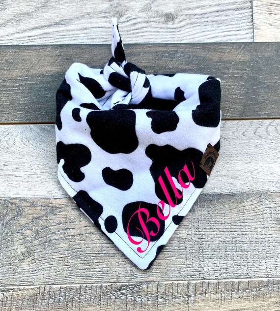 Cow Print Personalized Dog Bandana Tie on Embroidered Custom - Etsy