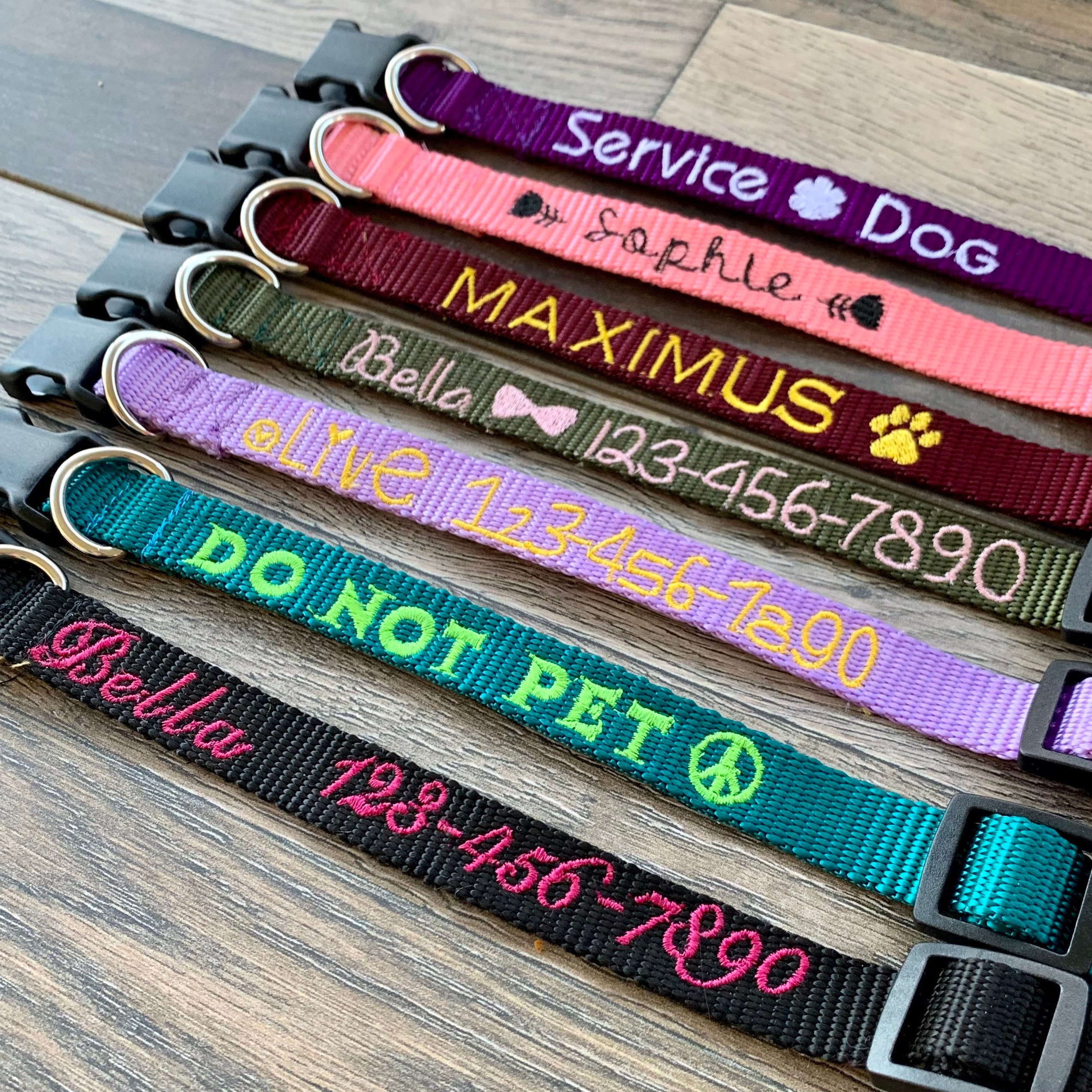 Embroidered Dog Collar Personalized Custom Name Buckle D-Ring Phone N…