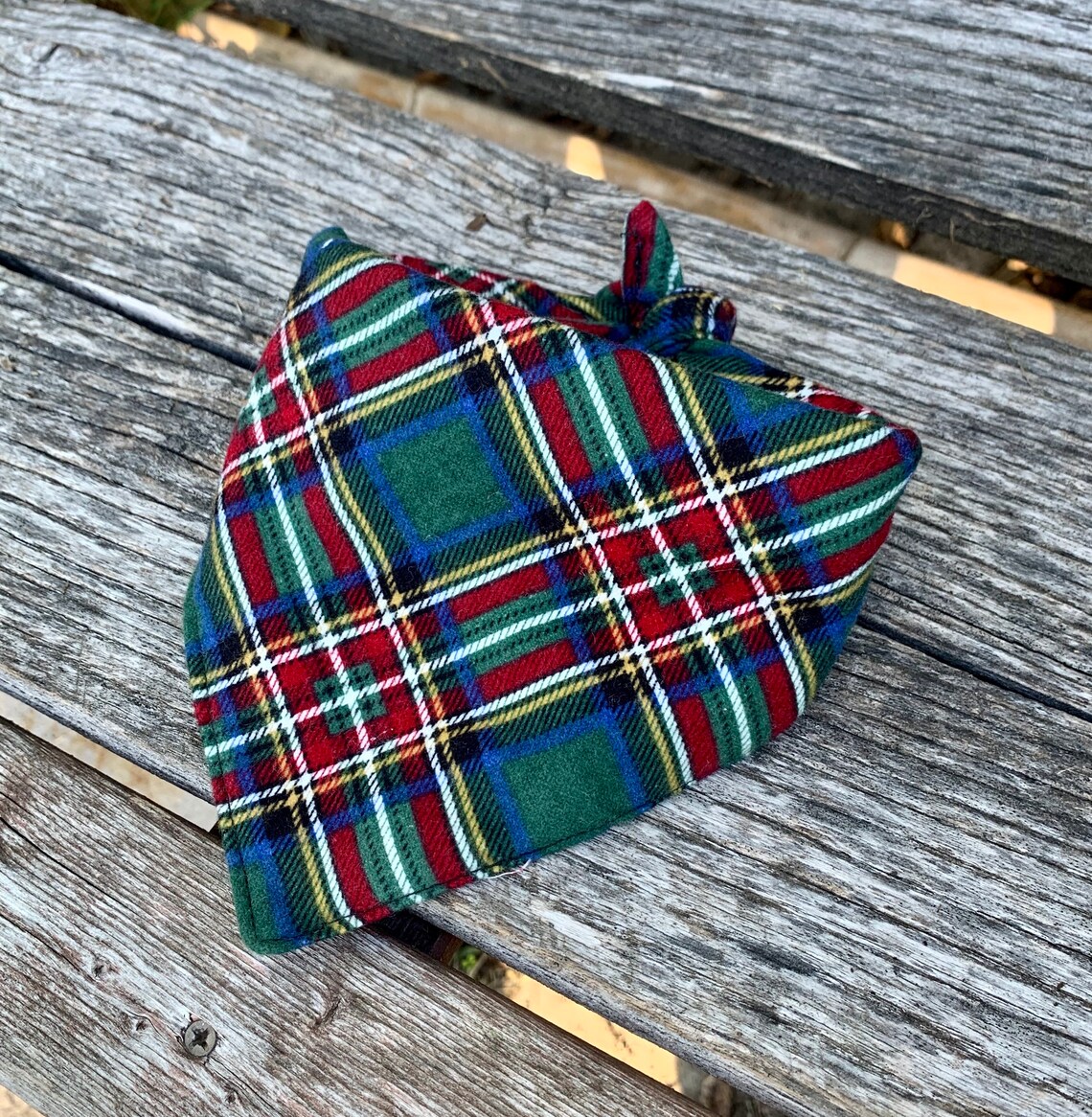 Tartan Plaid GREEN & RED Dog Bandana Tie On Frayed Fringe Etsy