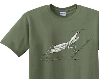 Preying Mantis T-Shirt - Green Nature Tee for Bug Lovers & Gardeners - Graphic Shirt - Plant a Tree with Every Purchase