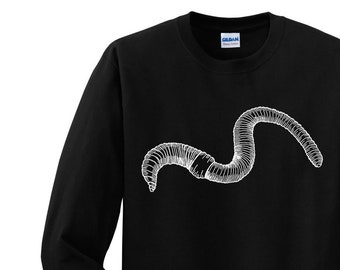 Long Sleeve Black Crew Neck T-Shirt with Earth Worm Graphic - Plant a Tree with Every Purchase