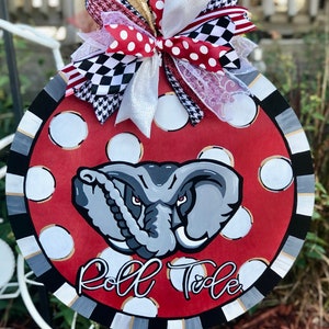 Alabama Crimson Tide Door Hanger / Big Al Porch Sign / Roll Tide Wood Door Hanger / Hand Painted Alabama Door Hanger