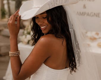 Custom Bride Cowboy Hat With Pearls: Bachelorette Wedding  display picture 2