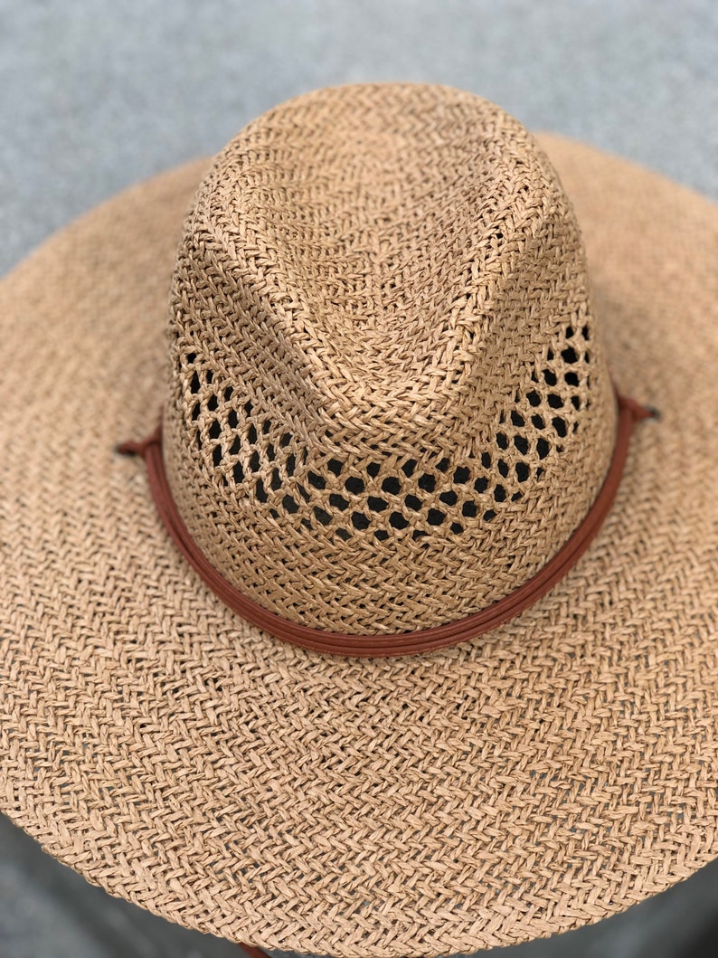 Straw Hat With Chin Strap Summer Fedora Wide Brim Sun Hat Etsy