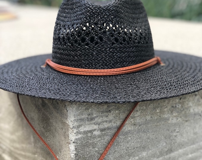 Black Straw Hat, Straw Hat With Chin Strap, Womens Straw Hat With Chin