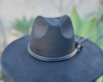 Women’s fedora hat , fedora hat for women,  vegan fedora , wide brim fedora hat , wide brim rancher , black   fedora hat,