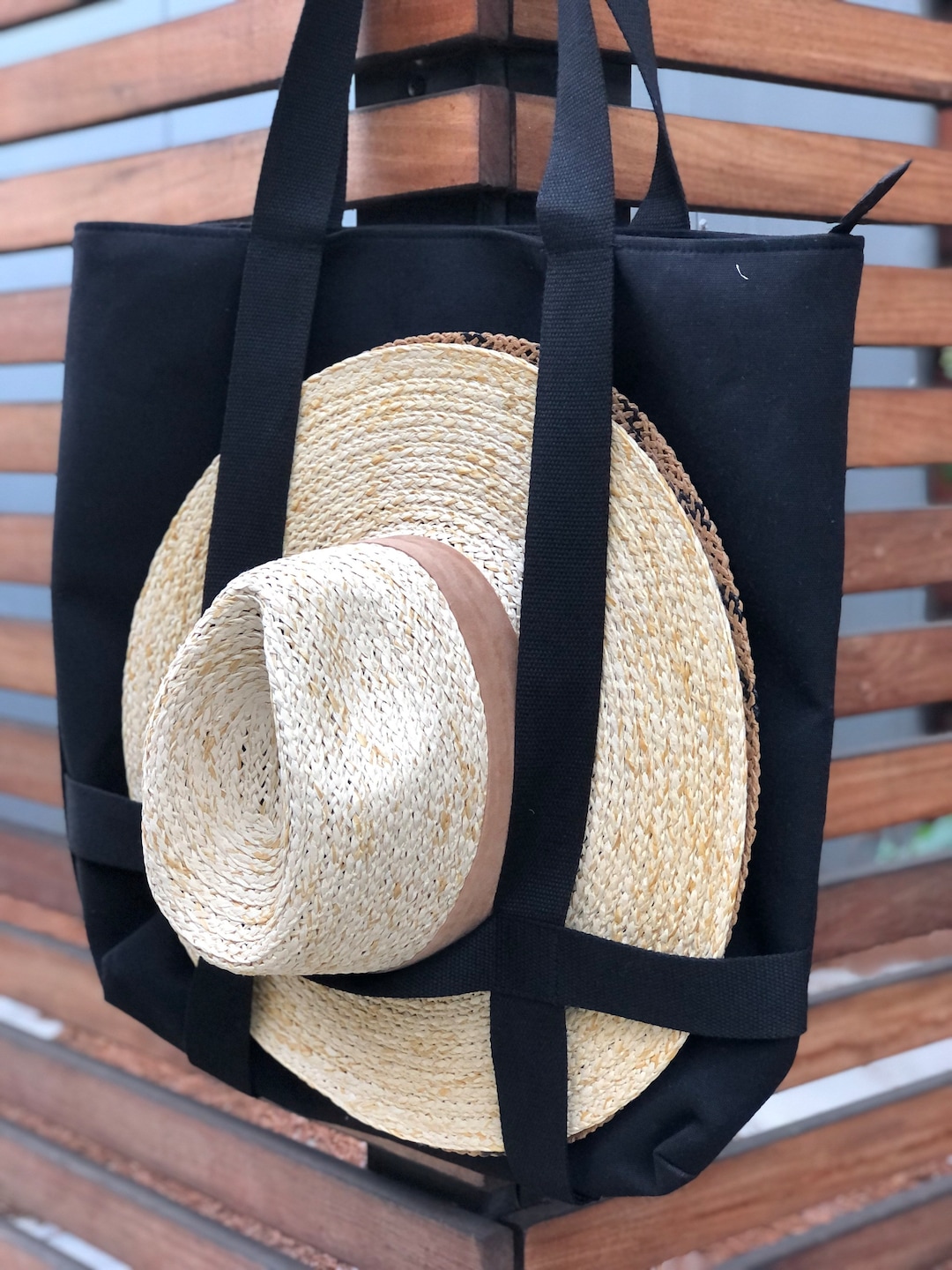 Hat Tote Bag , Carry on , Travel Bag , Vacation Tote , Canvas Tote