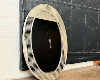 1970’s Mid Century Round Grid Mirror by Turner. Post Modern / Vapor / Tron Wave Vintage Round Wall Mirror.