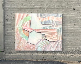 1980’s Massive 5’ by 4’ Oil & Spray on Stretched Canvas by Felipe Carrion. Free Nationwide Shipping.