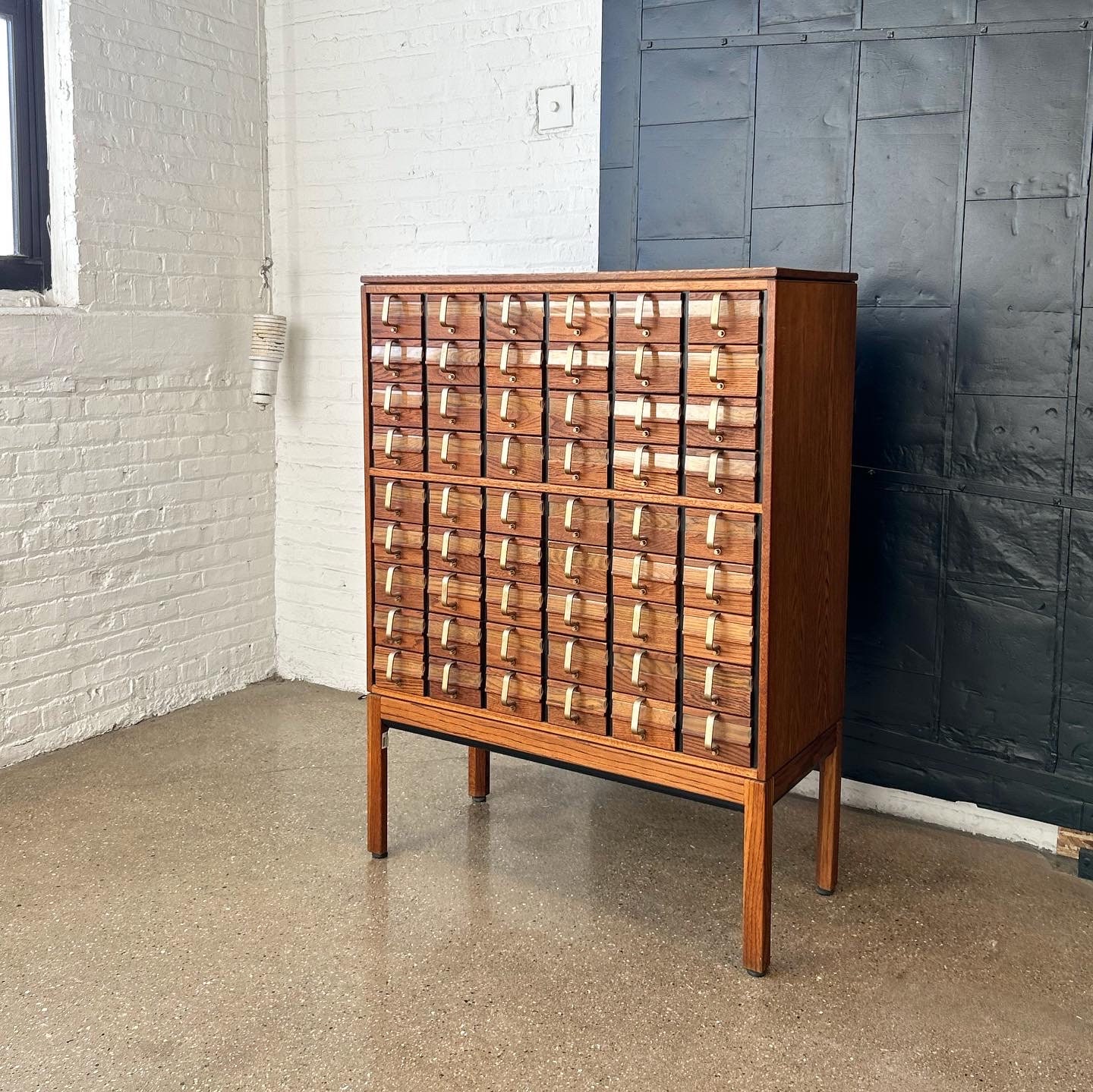 Vintage 54 Drawer Mid Century Solid Oak Library Card Catalogue