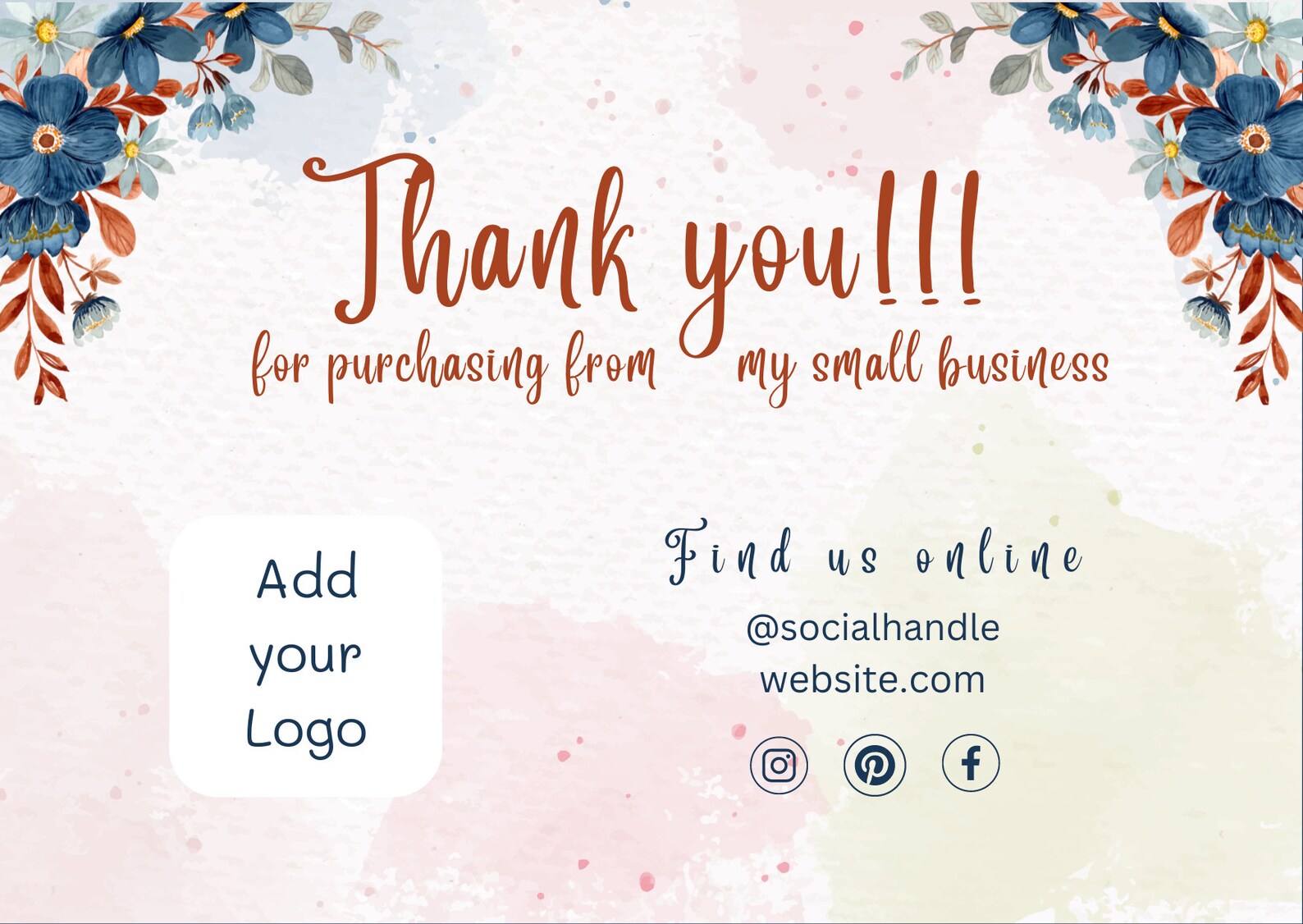 Thank You Card, Printable Thank You Card, Editable Thank You Card ...