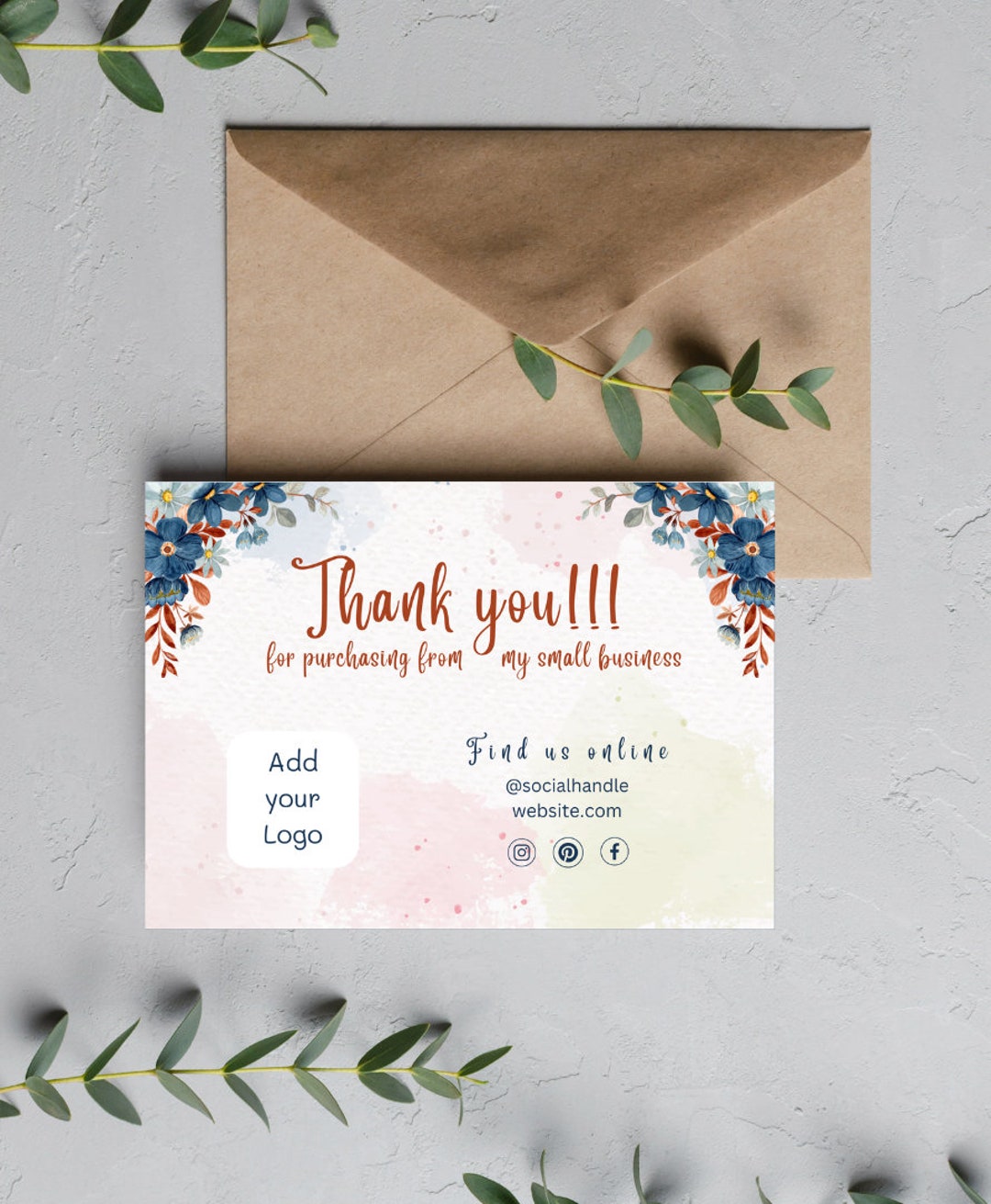 Thank You Card, Printable Thank You Card, Editable Thank You Card