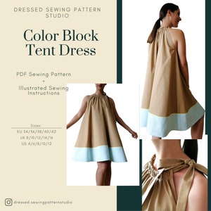 Halter Neck Color Block Tent Dress PDF Sewing Pattern | Sizes EU34-42 UK8-16  US4-12 | Digital PDF | Instant Download