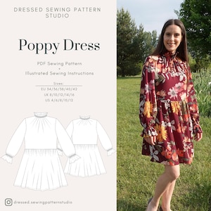 Wide Dress PDF Sewing Pattern | Poppy Dress | Sizes EU34-42 UK8-16  US4-12 | Digital PDF | Instant Download
