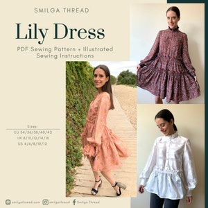 Knee Length Ruffle Dress PDF Sewing Pattern | Lily Dress | Sizes EU34-42 UK8-16  US4-12 | Digital PDF | Instant Download