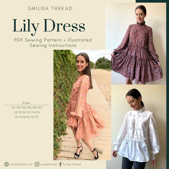 Knee Length Ruffle Dress PDF Sewing Pattern | Lily Dress | Sizes EU34-42  UK8-16 US4-12 | Digital PDF | Instant Download - Etsy