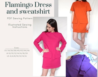 A Line Dress Sewing Pattern | Flamingo Dress | Sizes EU34-46 UK8-20  US4-16 | Digital PDF | Instant Download