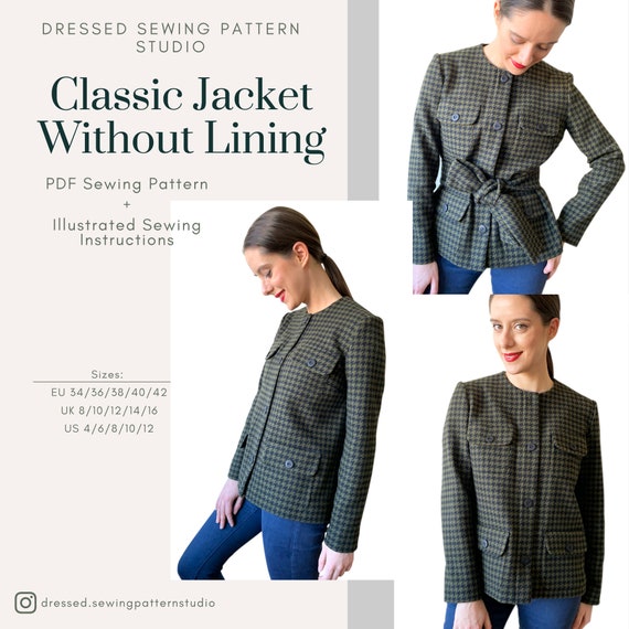 Classic Jacket PDF Sewing Pattern | Sizes EU34-42 UK8-16  US4-12 | Digital PDF | Instant Download