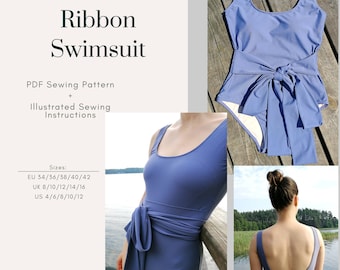 Badeanzug PDF Schnittmuster | Band Badeanzug | Größen EU34-42 UK8-16 US4-12 | Digitales PDF | Sofort Download