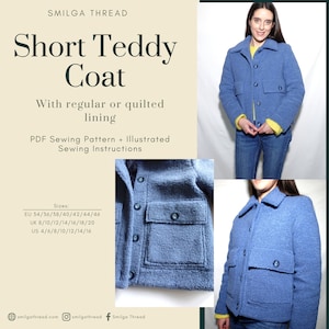 Teddy Coat PDF Sewing Pattern | Coat With Lining | Sizes EU34-46 UK8-20  US4-16 | Digital PDF | Instant Download