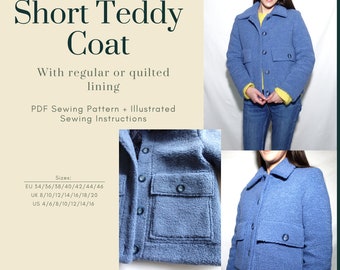 Teddy Coat PDF Sewing Pattern | Coat With Lining | Sizes EU34-46 UK8-20  US4-16 | Digital PDF | Instant Download
