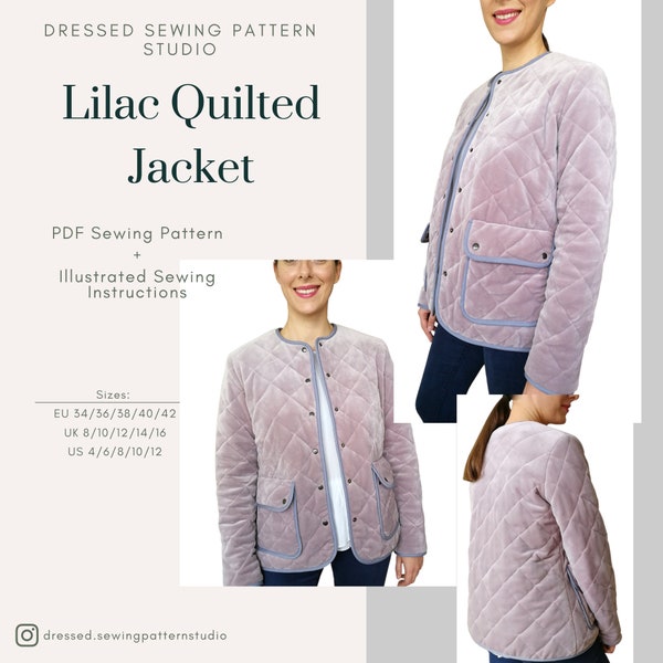 Quilted Jacket PDF Sewing Pattern | Sizes EU34-42 UK8-16  US4-12 | Digital PDF | Instant Download