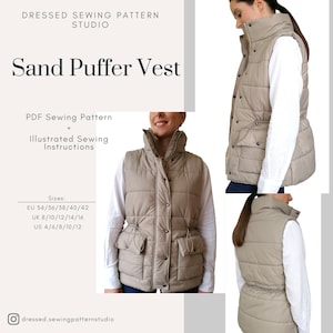 Sand Puffer Vest PDF Sewing Pattern | Sizes EU34-42 UK8-16  US4-12 | Digital PDF | Instant Download