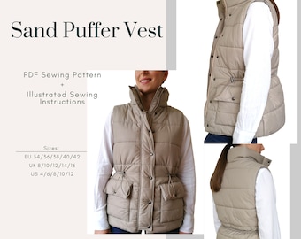 Sand Puffer Vest PDF Sewing Pattern | Sizes EU34-42 UK8-16  US4-12 | Digital PDF | Instant Download