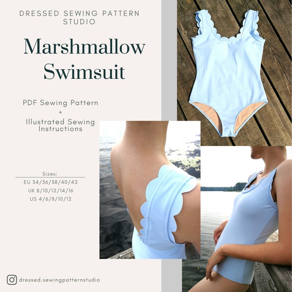 Maillot de bain PDF Patron de couture | Maillot de bain guimauve | Tailles EU34-42 UK8-16 US4-12 | PDF numérique | Téléchargement instantané